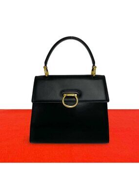 Celine Vintage Gancini Logo Leather Handbag Mini Tote Black